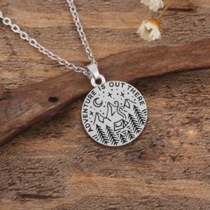 Adventure is Out There Necklace Camp Mountain Moon